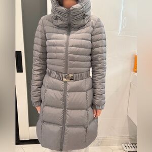 Moncler Grey puffer jacket with belt. Size 2 which is like 6-8 in women